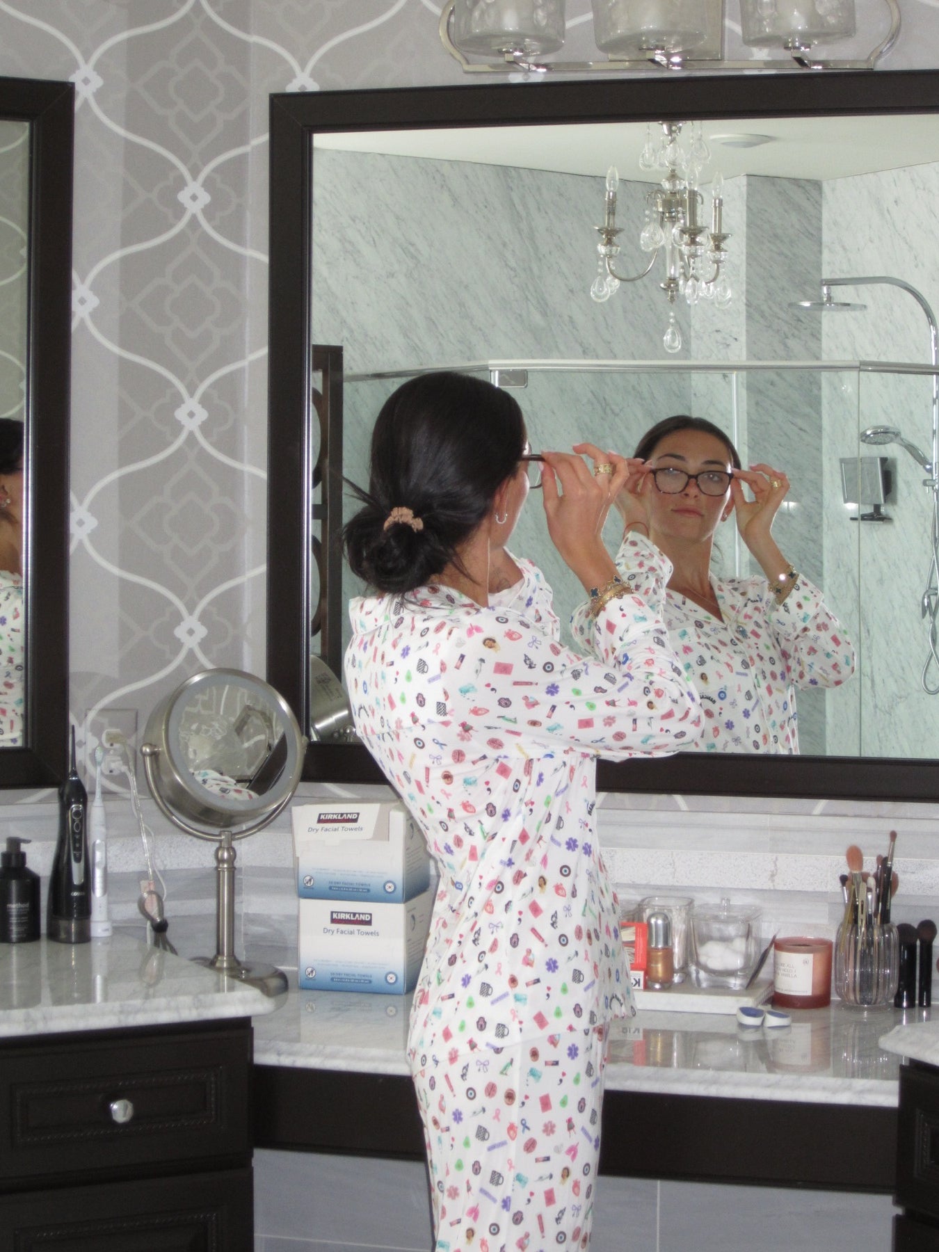 Medical Muse founder getting ready in medical-inspired pajamas